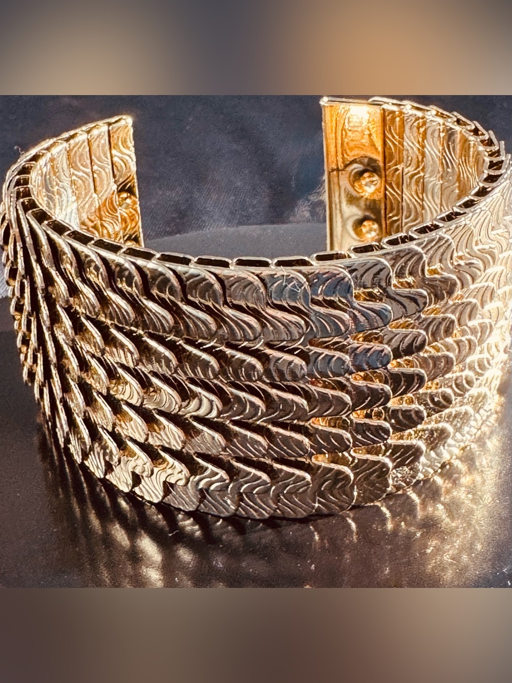 Statement Gold Tone Wave Cuff Bracelet - Wide Sculptural Miami Glam